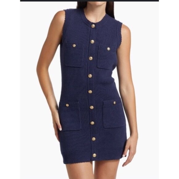Caroline Constas New York Catalina Sleeveless Button Front Knit Dress Navy Blue - Picture 1 of 10